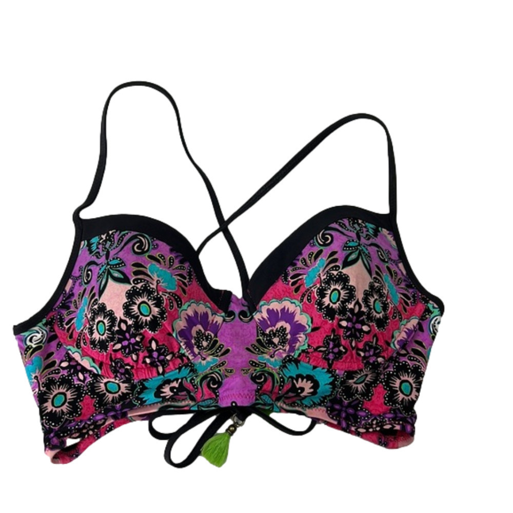 Nanette Lepore Push up bright floral bikini top size Large